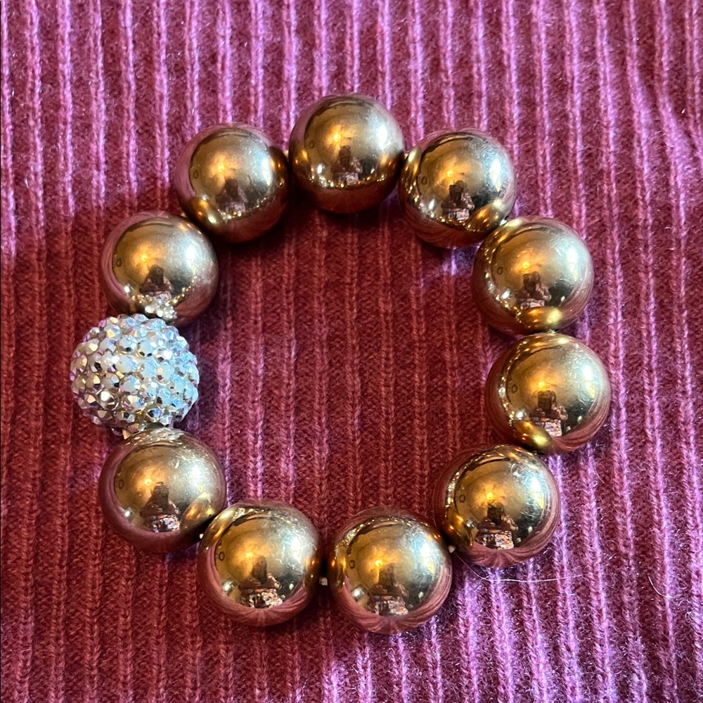 Kenneth Jay Lane Gold Beaded Bracelet with Silver Accent